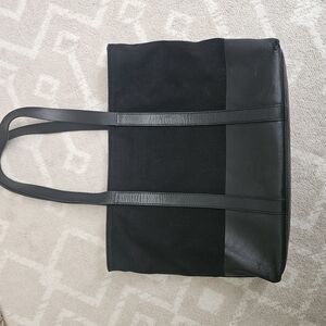 Black Canvas and Leather Tote Bag